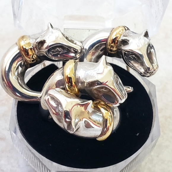 18K Gold Vintage 3PC Panther Ring & Earrings